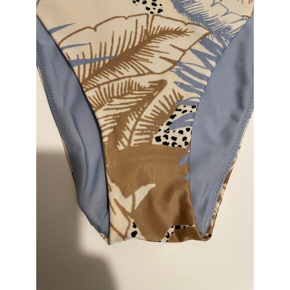 Aerie Brand High Cut Cheeky Size Large Monaco Blue Print Bikini Bottoms - Picture 5 of 6